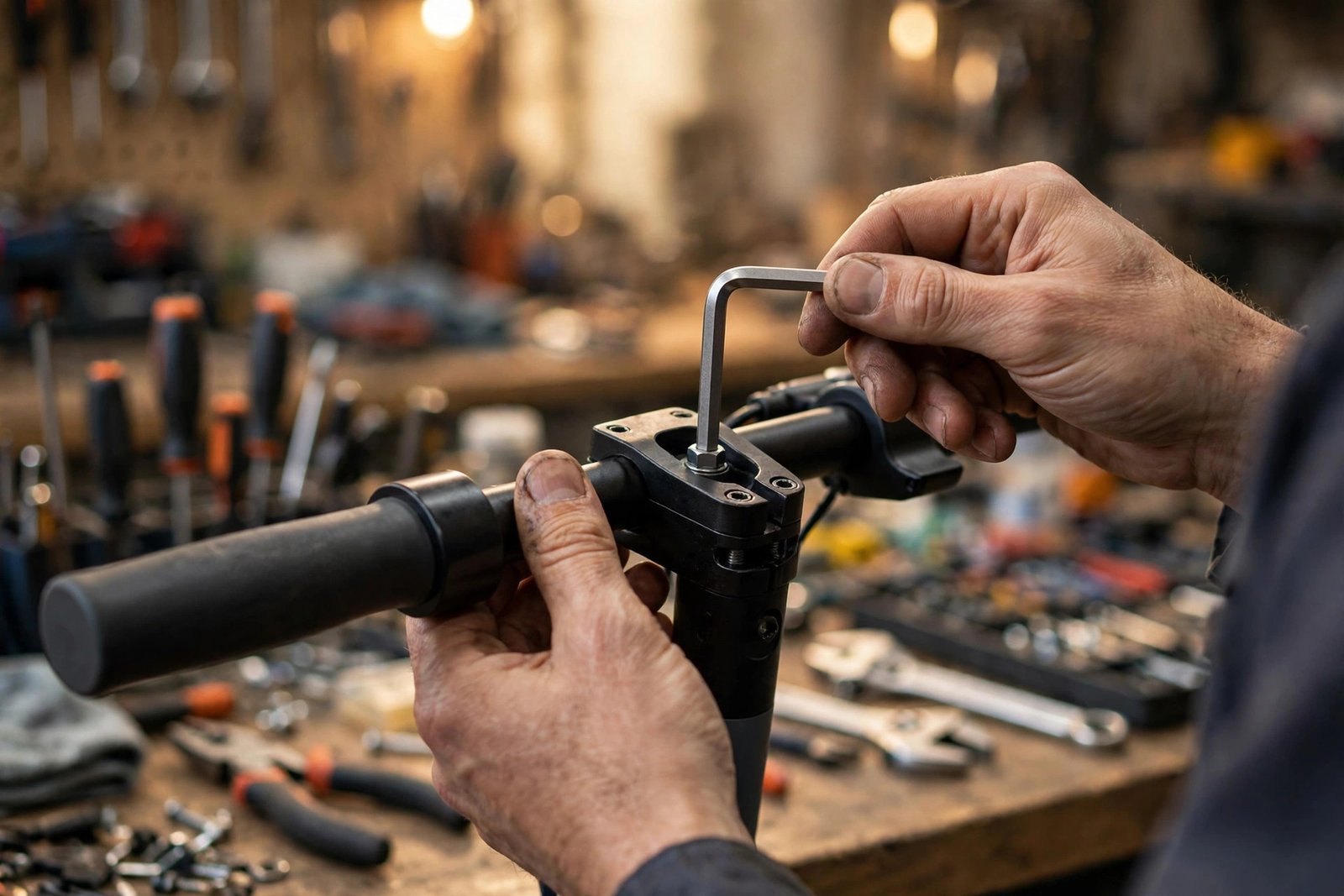E-Scooter Display Reparatur in Mannheim – Arbeitsschritt am Lenker in der Werkstatt