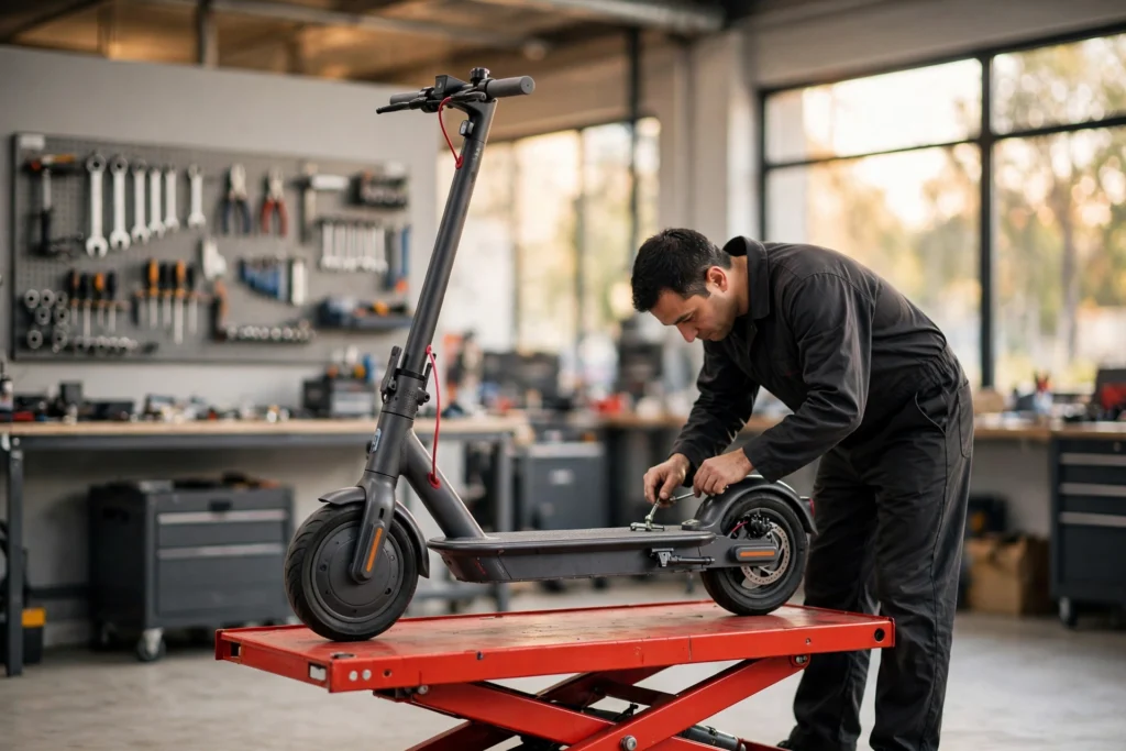 Ninebot Max G30 Reparatur in der Werkstatt in Mannheim – E-Scooter auf Hebebühne
