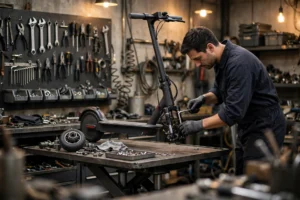 Xiaomi M365 Reparatur in Mannheim – Mechaniker repariert E-Scooter in der Werkstatt